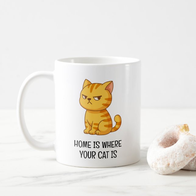 Taza De Café Gato atigrado naranja gruñón (Con donut)