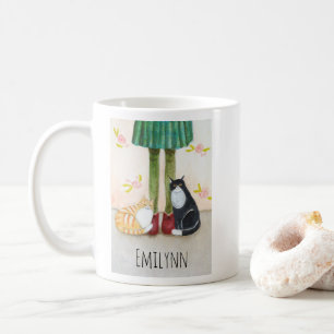 Taza De Café Gato Atigrado Naranja y Gato Esmoquin Nombre Perso