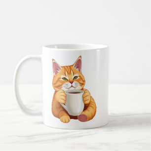 Taza De Café Gato Atigrado Pelirrojo Lindo Bebiendo Café Gráfic