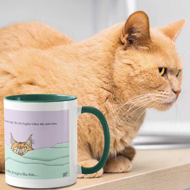 Taza De Café Gato atisbo curioso de jengibre divertido lavanda  (Subido por el creador)