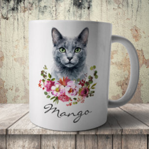 Taza De Café Gato Azul Ruso acuarela