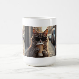 Taza De Café Gato bebiendo café en una calle