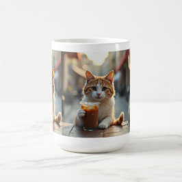 Taza De Café Gato bebiendo café en una calle