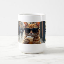 Gato bebiendo café en una calle