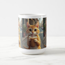 Taza De Café Gato bebiendo café en una calle