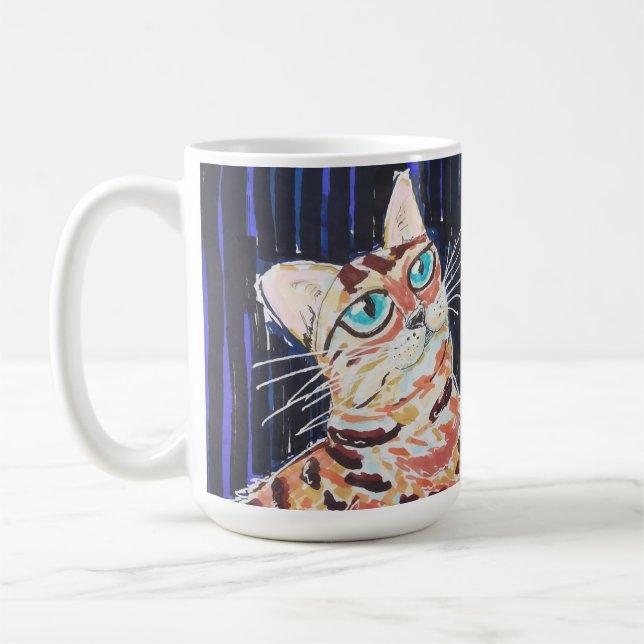 Taza De Café Gato Bengal Neon Noir (Izquierda)