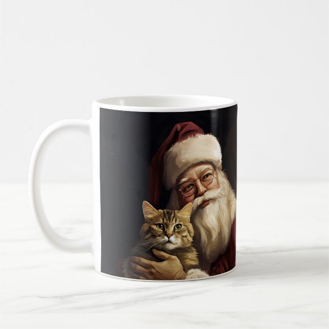 Taza De Café Gato Bengalí con Navidad Festiva de Santa Claus (Izquierda)
