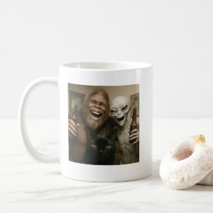 Taza De Café Gato Bigfoot Alien Selfie Amiga Foto Divertida Con