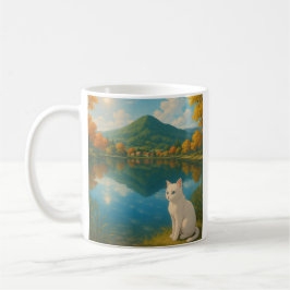 Taza De Café Gato blanco cerca del lago - Mugre natural serena 