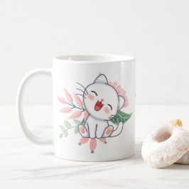 Taza De Café gato blanco con flor