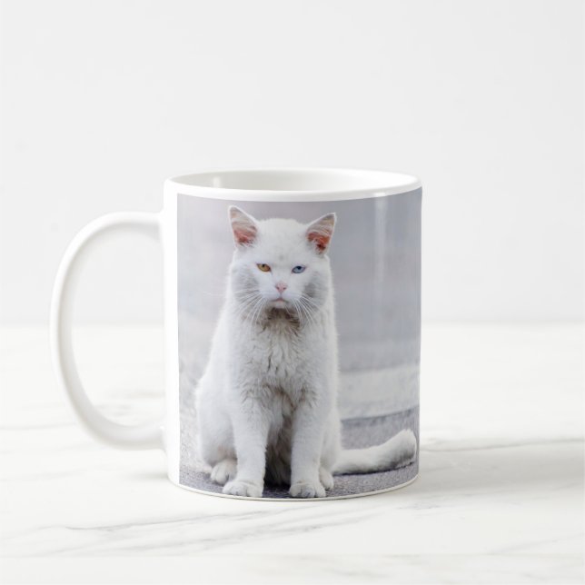Taza De Café Gato blanco con un ojo azul, un ojo ámbar (Izquierda)