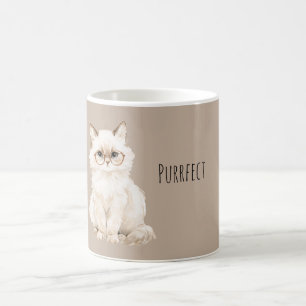 Taza De Café Gato blanco crema de cacao con gafas Purrfecto