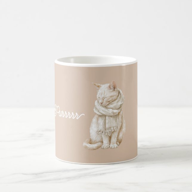 Taza De Café Gato blanco crema ronroneando (Centro)