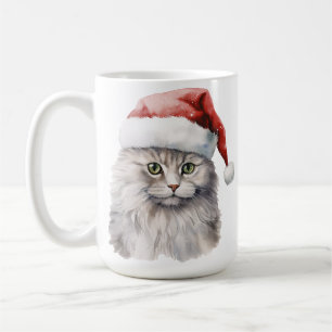 TAZA DE CAFÉ GATO BLANCO DE PELO LARGO CON SANTA HAT