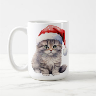 TAZA DE CAFÉ GATO BLANCO DE PELO LARGO CON SANTA HAT