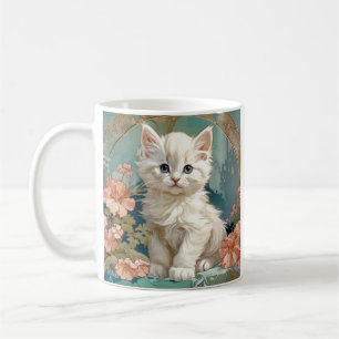 Taza De Café Gato blanco estilo Alphonse Mucha