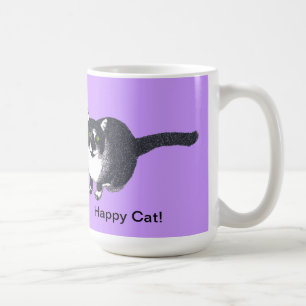 Taza De Café Gato blanco negro lindo en puntillismo peluche fel