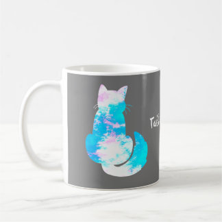 Taza De Café Gato Blanco Rosa Azul Abstracto Vuelto de Espaldas