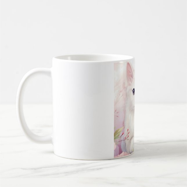 Taza De Café Gato Blanco Y Flores Rosa Mug (Izquierda)