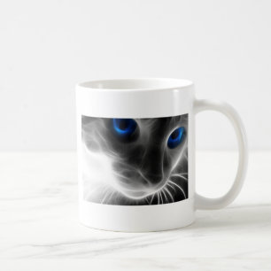 Taza De Café Gato blanco y negro observado azul del gatito