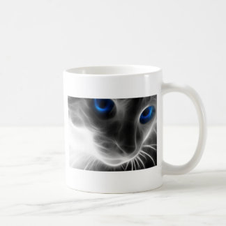 Taza De Café Gato blanco y negro observado azul del gatito