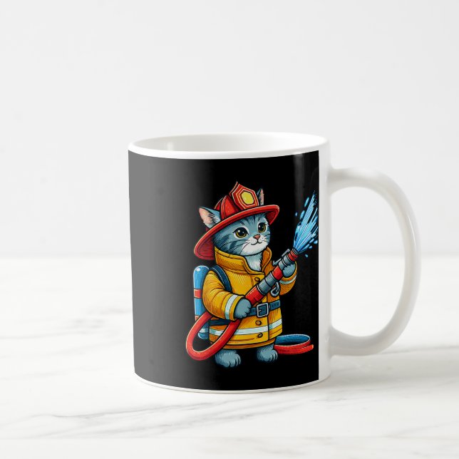 Taza De Café Gato bombero bombero gato animal amante (Derecha)