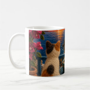 Taza de café Gato Calico Observando la Puesta de S
