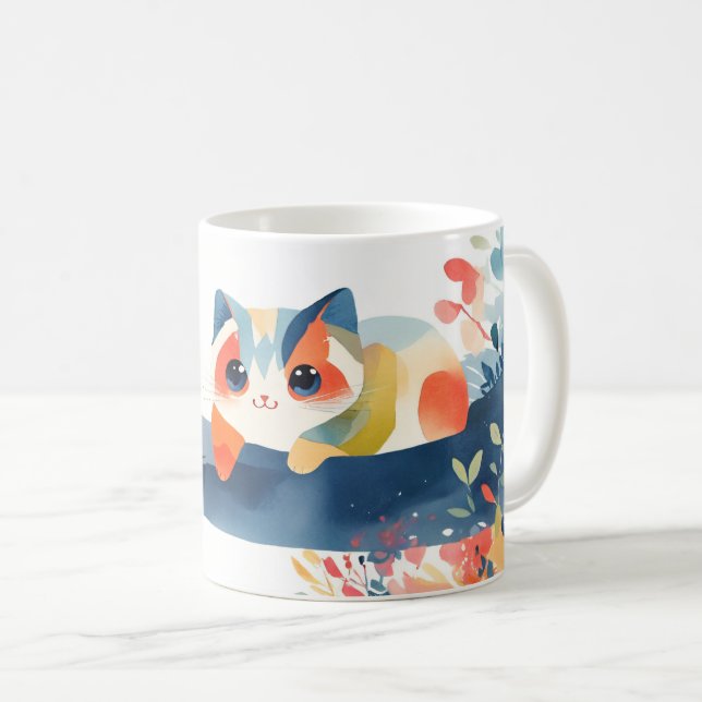 Taza De Café Gato caprichoso en el floreciente jardín de flores (Anverso derecho)