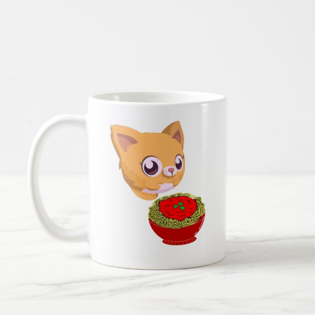 Taza De Café Gato comiendo espagueti (Izquierda)