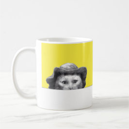 Taza De Café Gato con café Gorra (retro amarillo)