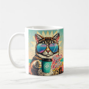 Taza De Café Gato con gafas de sol sobredimensionadas con café