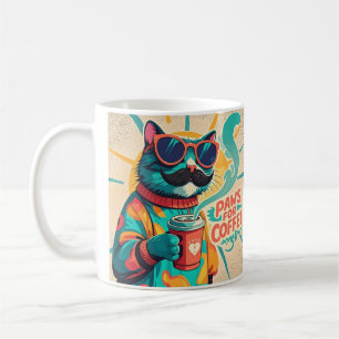 Taza De Café Gato con gafas de sol sobredimensionadas, sostenie