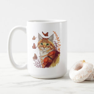 Taza De Café Gato con mariposas monarcas