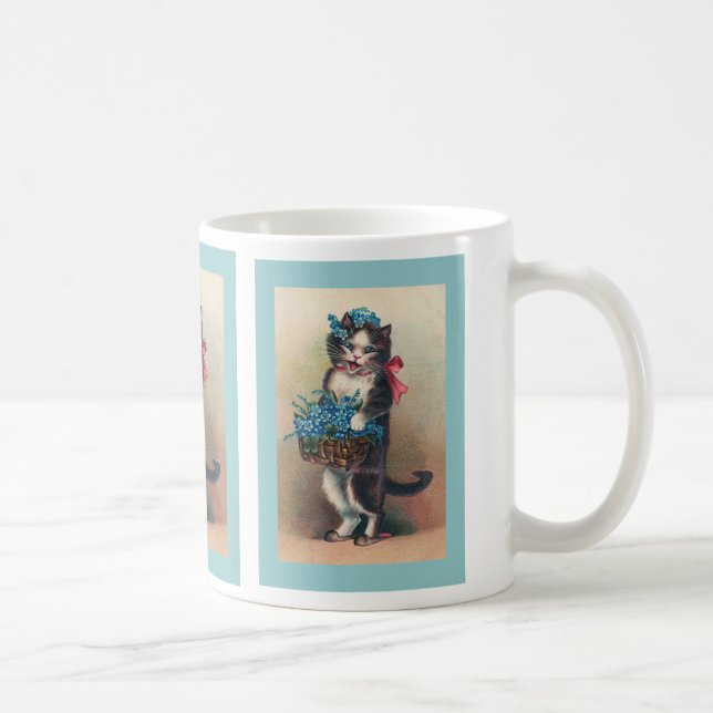 Taza De Café "Gato con nomeolvides 2" vintage (Derecha)