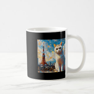 Taza De Café Gato con vista a la Torre de Tokio con el Monte Fu