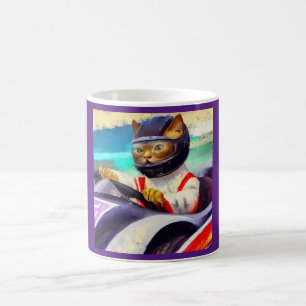 Taza De Café Gato conduciendo un racecar