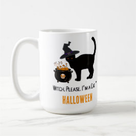Taza De Café gato conectado con sombrero de bruja en Halloween
