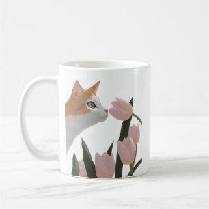 Taza De Café Gato Curioso Floral de Primavera