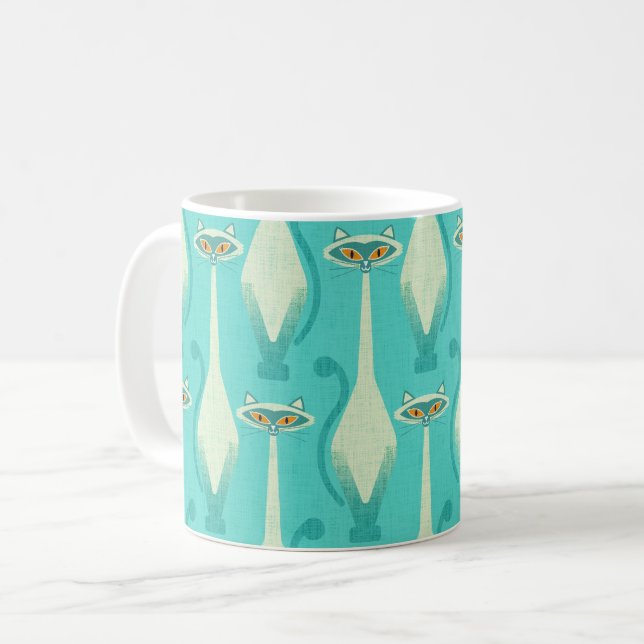 Taza De Café Gato curioso siamés - turquesa y naranja (Anverso izquierdo)