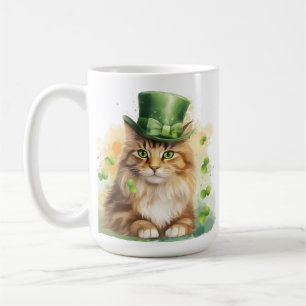TAZA DE CAFÉ GATO CUTE FLUFFY VESTIDO PARA EL DÍA ST PATRICKS