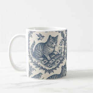 Taza De Café Gato Cute Toile de Jouy y Mahjong