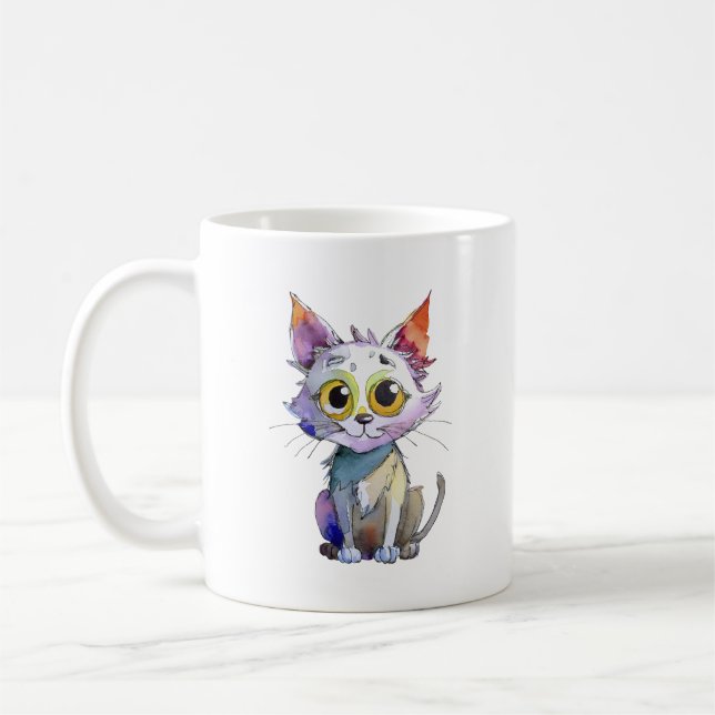 Taza De Café Gato de acuarela caprichoso (Izquierda)