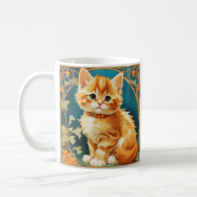 Taza De Café Gato de Alphonse Mucha Art Nouveau (Izquierda)