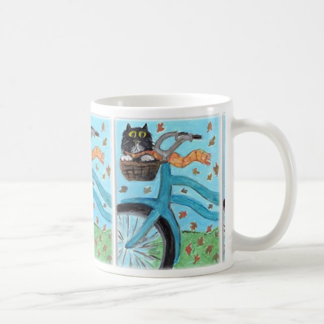 Taza De Café Gato de arte popular en una cesta de bicicletas (Derecha)
