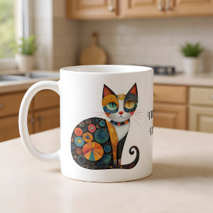 Taza De Café Gato de arte popular encantador. No suelto pelo. D
