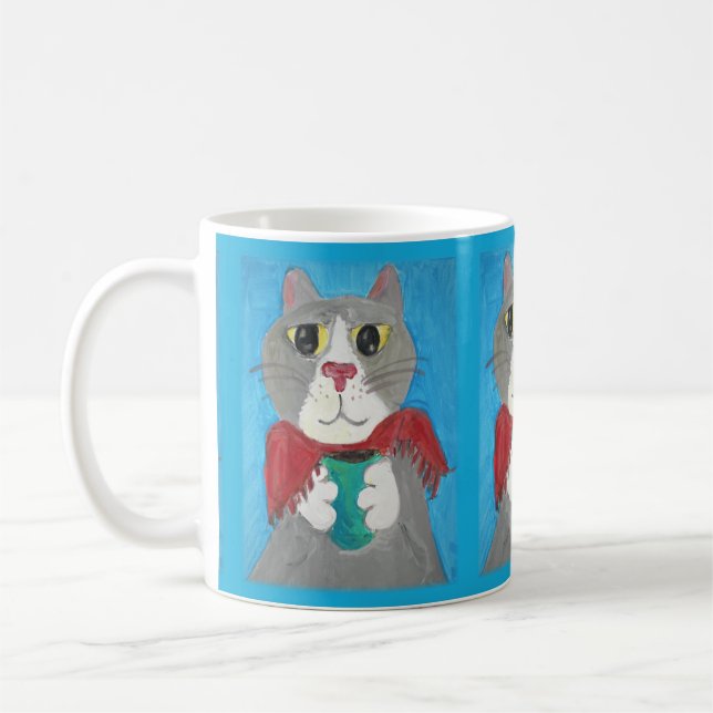 Taza De Café Gato de arte popular gris con café acogedor (Izquierda)