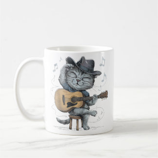 Taza De Café Gato de blues acústico vintage tocando blues con g