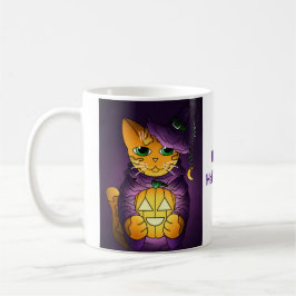 Taza De Café Gato de bruja morado de Halloween