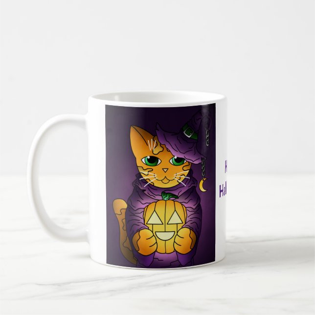 Taza De Café Gato de bruja morado de Halloween (Izquierda)