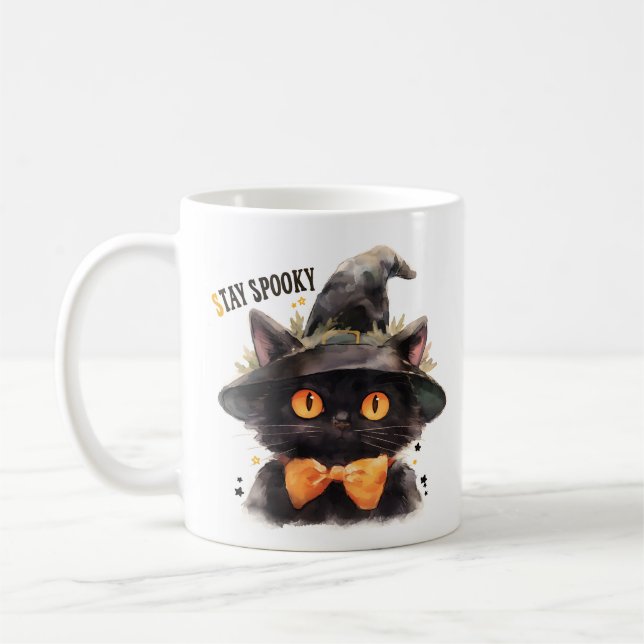 Taza De Café Gato de bruja oscura con Halloween de abeja (Izquierda)